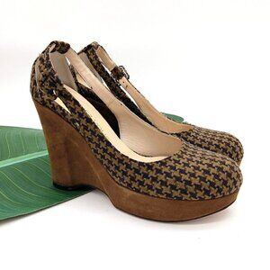Marchez Vous Yeardley Retro Wedge Heels Size 8.5 Houndstooth Academia Pin Up